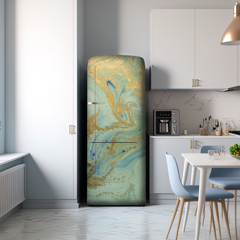 Naklejka na lodówkę turkusowy marmur ze złotymi żyłkami – Wallissimo® Naklejka na lodówkę turkusowy marmur ze złotymi żyłkami – Wallissimo®
