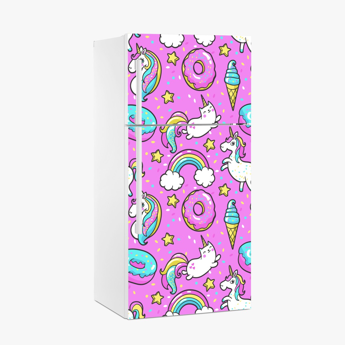 Fridge sticker pastel unicorns and sweets pattern
