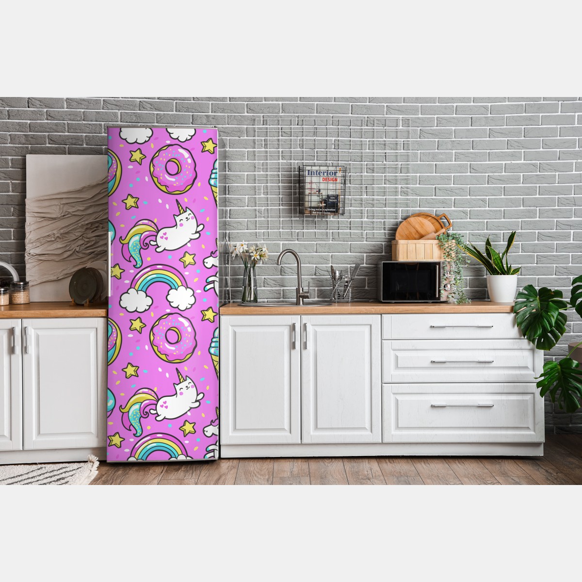 Naklejka na lodówkę pastelowe jednorożce i słodkości – Wallissimo® Naklejka na lodówkę pastelowe jednorożce i słodkości – Wallissimo®