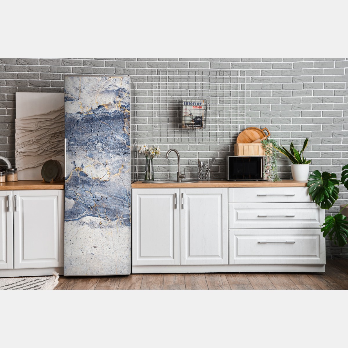 Naklejka na lodówkę niebieski marmur ze złotymi żyłami – Wallissimo® Naklejka na lodówkę niebieski marmur ze złotymi żyłami – Wallissimo®