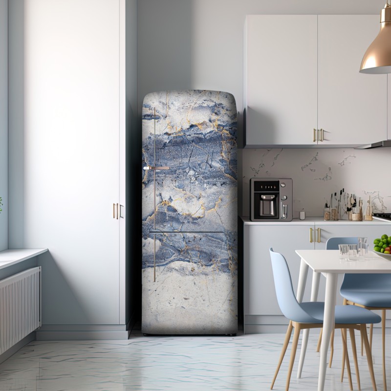 Naklejka na lodówkę niebieski marmur ze złotymi żyłami – Wallissimo® Naklejka na lodówkę niebieski marmur ze złotymi żyłami – Wallissimo®