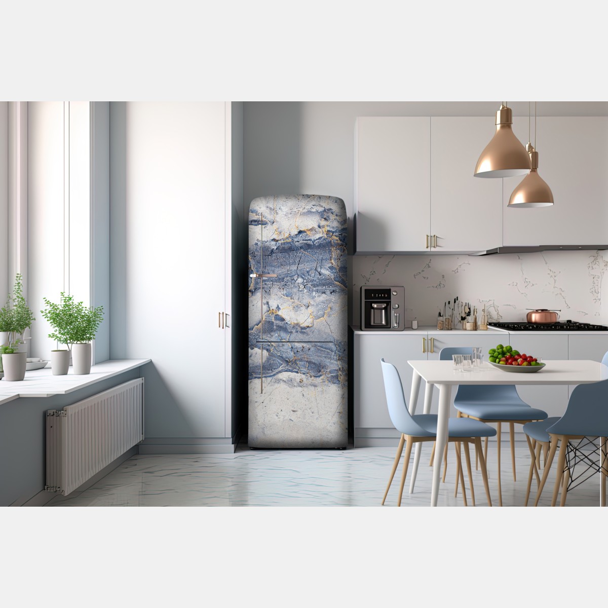 Naklejka na lodówkę niebieski marmur ze złotymi żyłami – Wallissimo® Naklejka na lodówkę niebieski marmur ze złotymi żyłami – Wallissimo®