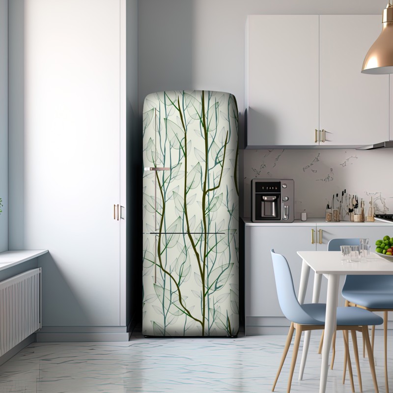 Naklejka na lodówkę delikatny wzór liści i gałęzi – Wallissimo® Naklejka na lodówkę delikatny wzór liści i gałęzi – Wallissimo®