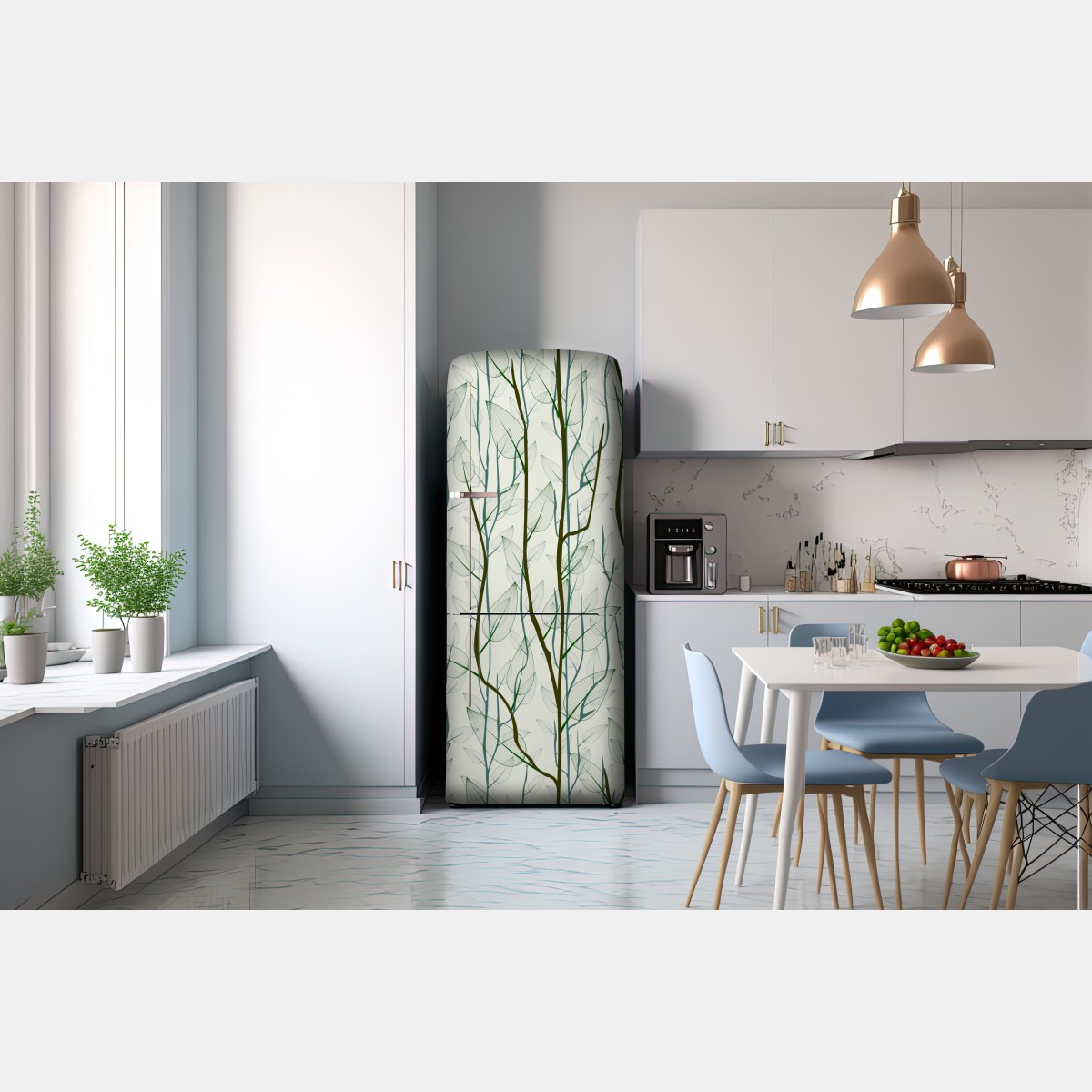 Naklejka na lodówkę delikatny wzór liści i gałęzi – Wallissimo® Naklejka na lodówkę delikatny wzór liści i gałęzi – Wallissimo®