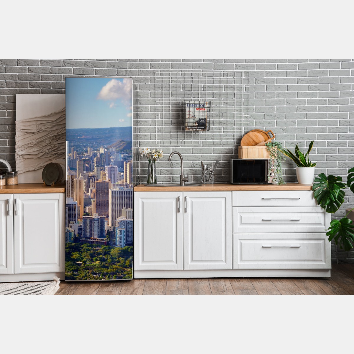 Naklejka na lodówkę panoramiczny widok na nadmorskie miasto – Wallissimo® Naklejka na lodówkę panoramiczny widok na nadmorskie miasto – Wallissimo®
