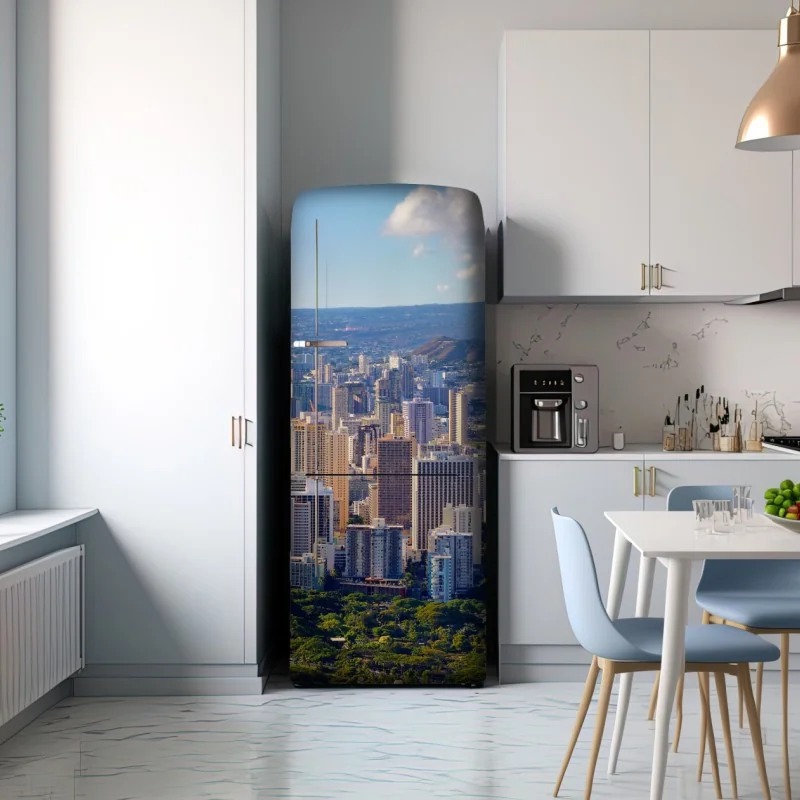 Naklejka na lodówkę panoramiczny widok na nadmorskie miasto – Wallissimo® Naklejka na lodówkę panoramiczny widok na nadmorskie miasto – Wallissimo®