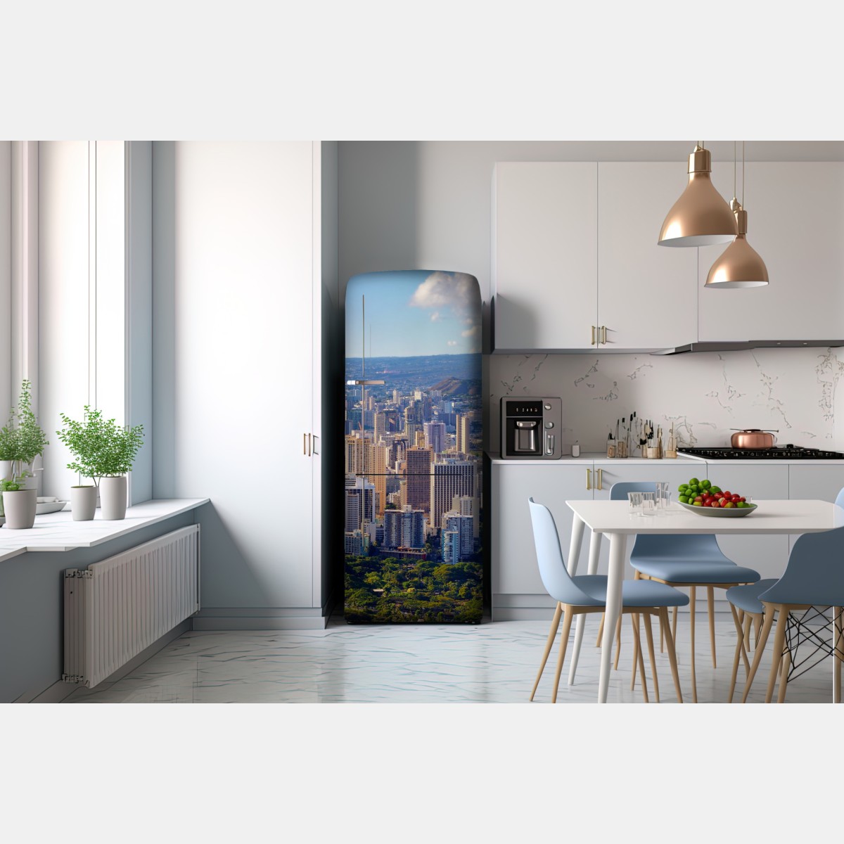 Naklejka na lodówkę panoramiczny widok na nadmorskie miasto – Wallissimo® Naklejka na lodówkę panoramiczny widok na nadmorskie miasto – Wallissimo®