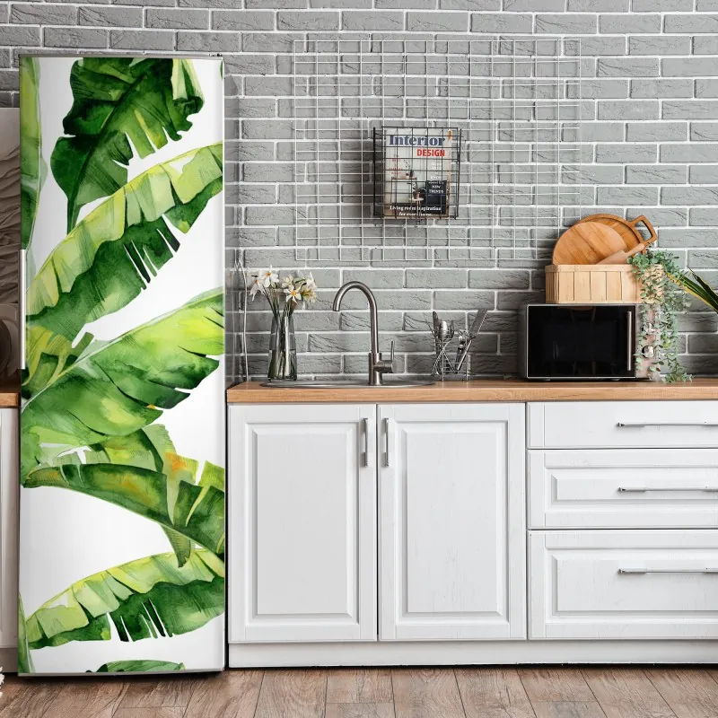 Naklejka na lodówkę złote tropikalne liście – Wallissimo®