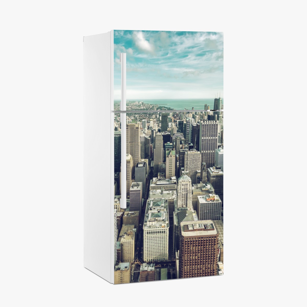 Fridge sticker Chicago aerial skyline in turquoise vintage tones