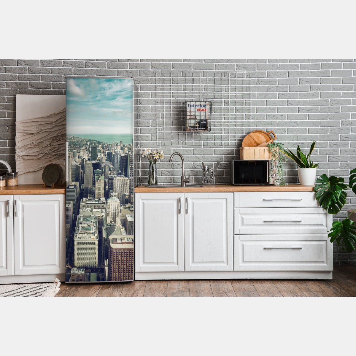 Naklejka na lodówkę Chicago panorama miasta z lotu ptaka w turkusowych tonach – Wallissimo® Naklejka na lodówkę Chicago panorama miasta z lotu ptaka w turkusowych tonach – Wallissimo®