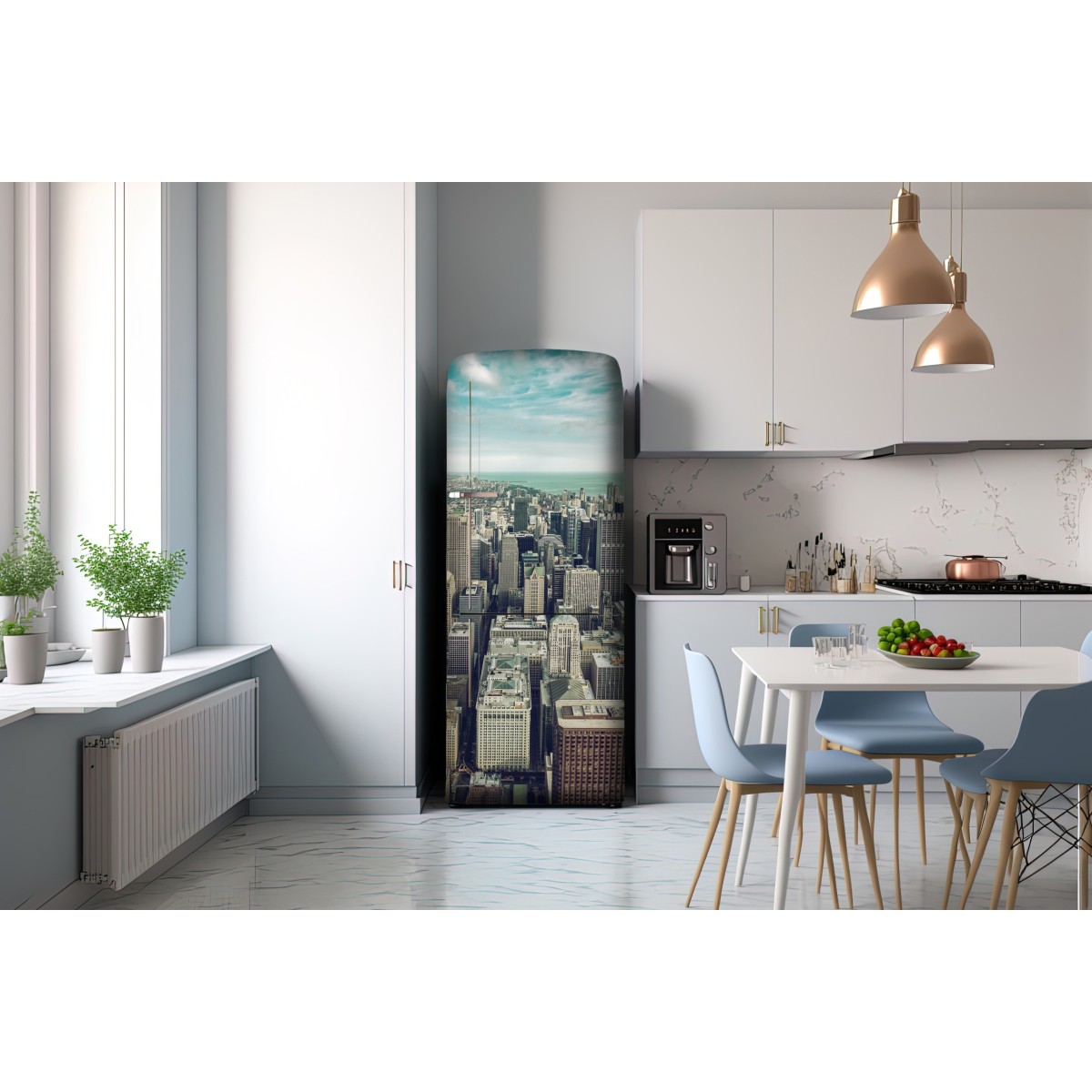 Naklejka na lodówkę Chicago panorama miasta z lotu ptaka w turkusowych tonach – Wallissimo® Naklejka na lodówkę Chicago panorama miasta z lotu ptaka w turkusowych tonach – Wallissimo®