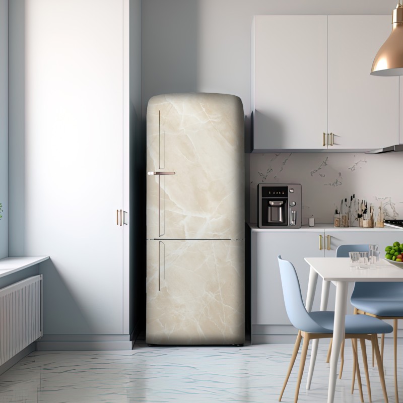 Naklejka na lodówkę beżowa tekstura marmuru z białymi żyłami – Wallissimo® Naklejka na lodówkę beżowa tekstura marmuru z białymi żyłami – Wallissimo®