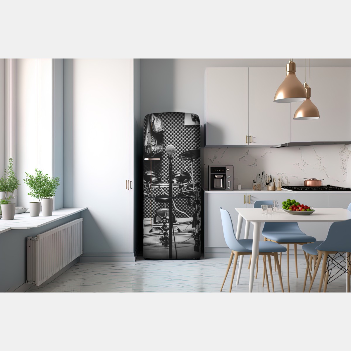 Naklejka na lodówkę monochromatyczne studio muzyczne – Wallissimo® Naklejka na lodówkę monochromatyczne studio muzyczne – Wallissimo®
