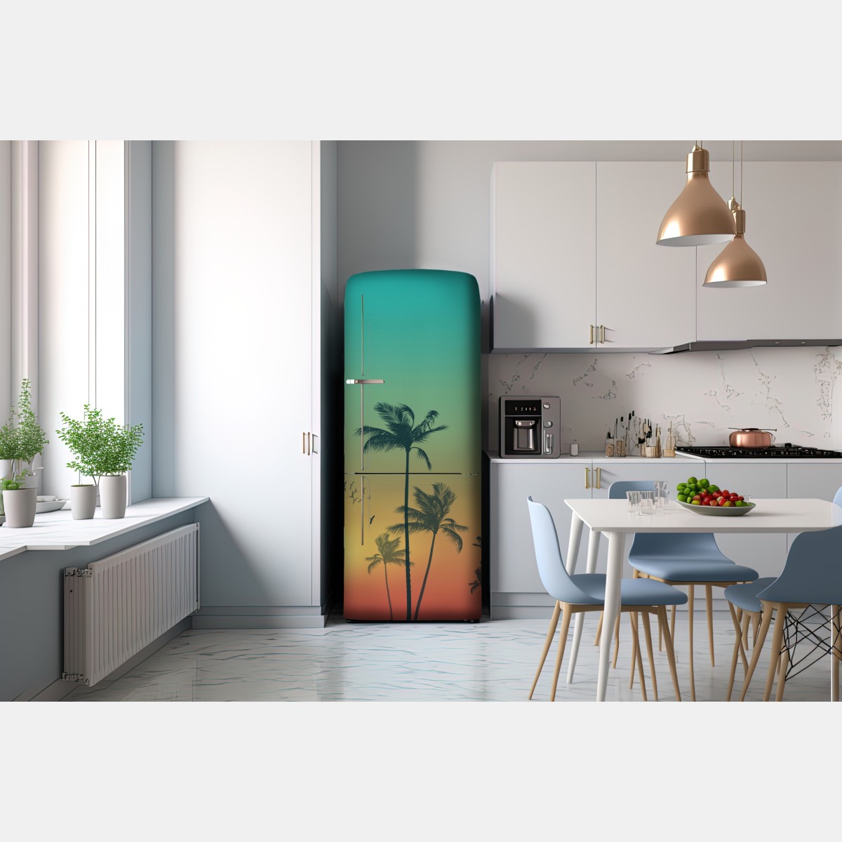 Naklejka na lodówkę tropikalny zachód słońca z palmami – Wallissimo® Naklejka na lodówkę tropikalny zachód słońca z palmami – Wallissimo®