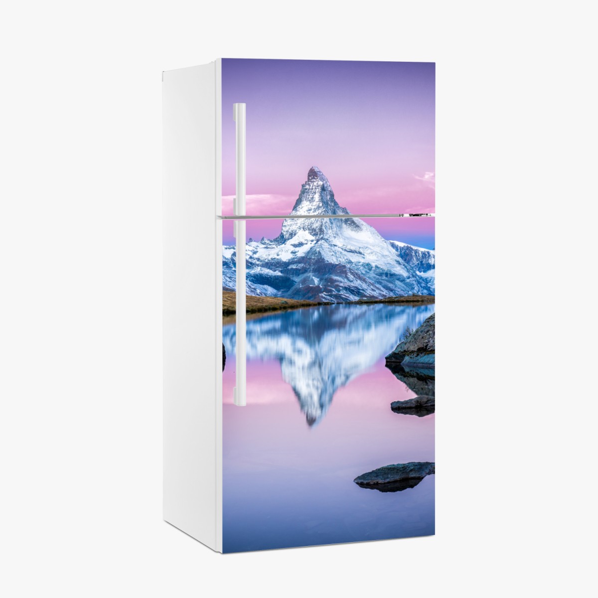 Fridge sticker majestic alpine peak reflected in tranquil lake