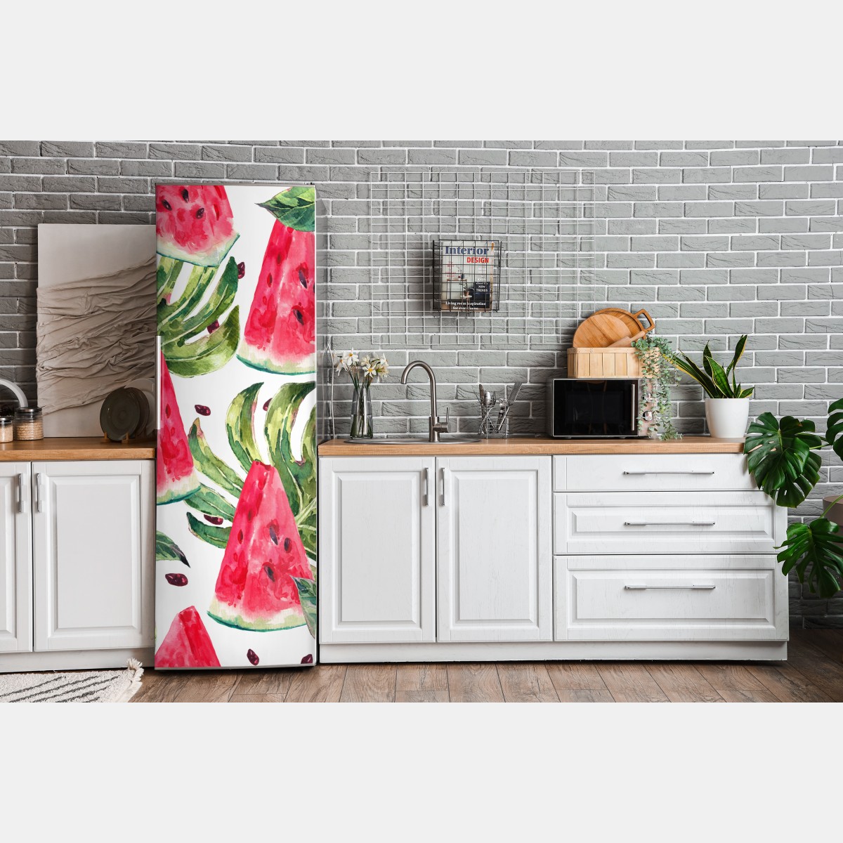 Naklejka na lodówkę akwarelowy wzór z arbuzami – Wallissimo® Naklejka na lodówkę akwarelowy wzór z arbuzami – Wallissimo®
