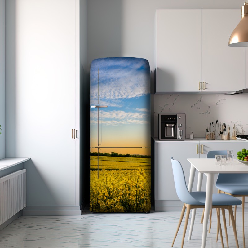 Naklejka na lodówkę słoneczne pole rzepaku o zachodzie słońca – Wallissimo® Naklejka na lodówkę słoneczne pole rzepaku o zachodzie słońca – Wallissimo®