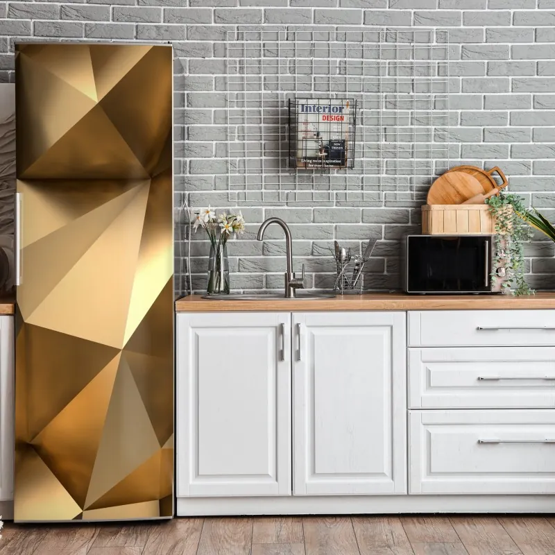 Naklejka na lodówkę złote geometryczne fasety – Wallissimo® Naklejka na lodówkę złote geometryczne fasety – Wallissimo®