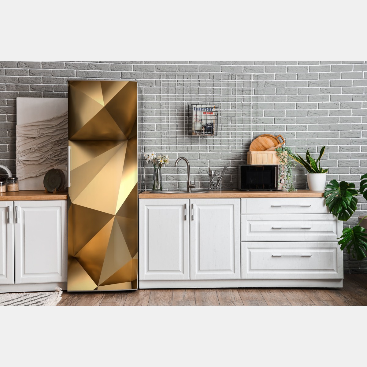 Naklejka na lodówkę złote geometryczne fasety – Wallissimo® Naklejka na lodówkę złote geometryczne fasety – Wallissimo®