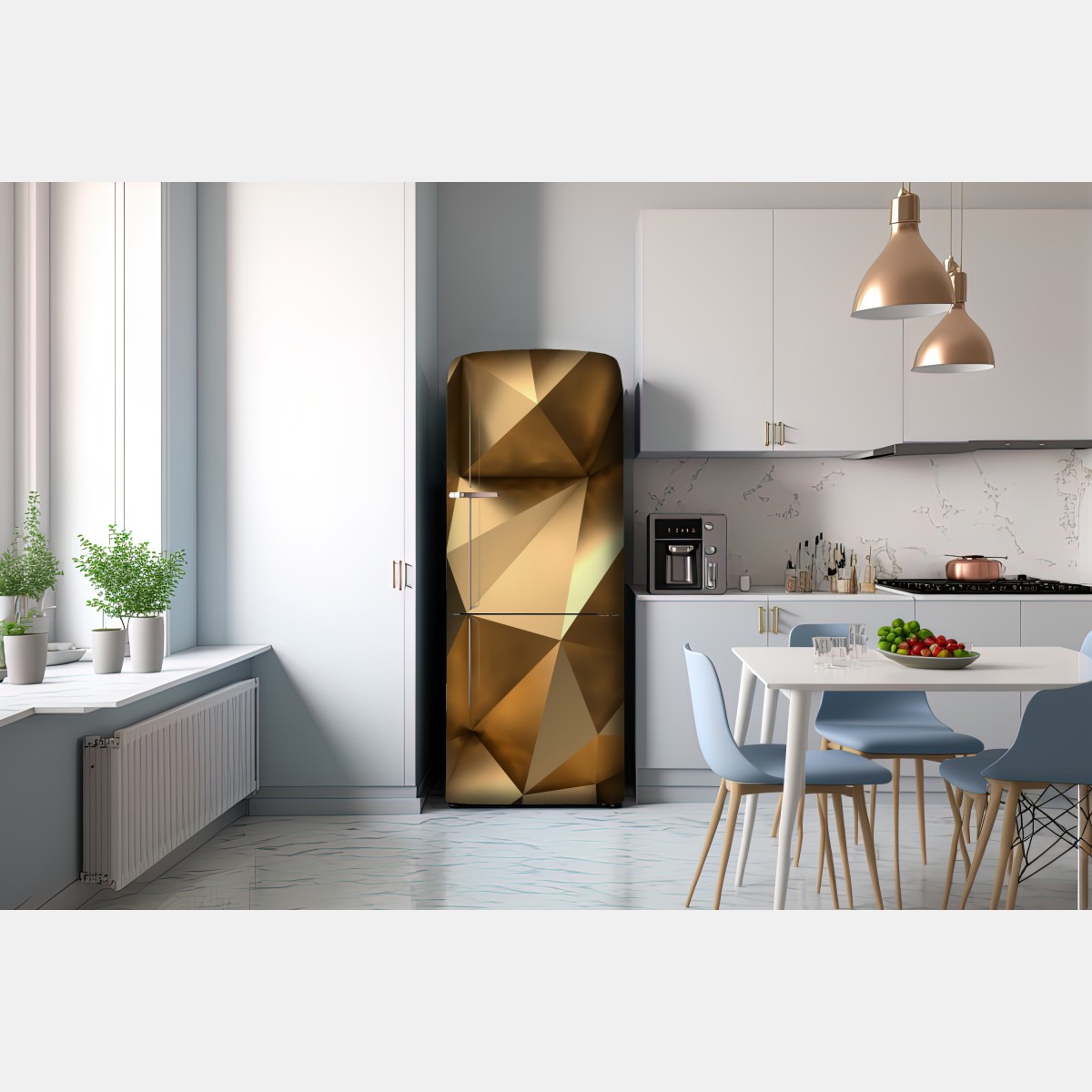 Naklejka na lodówkę złote geometryczne fasety – Wallissimo® Naklejka na lodówkę złote geometryczne fasety – Wallissimo®