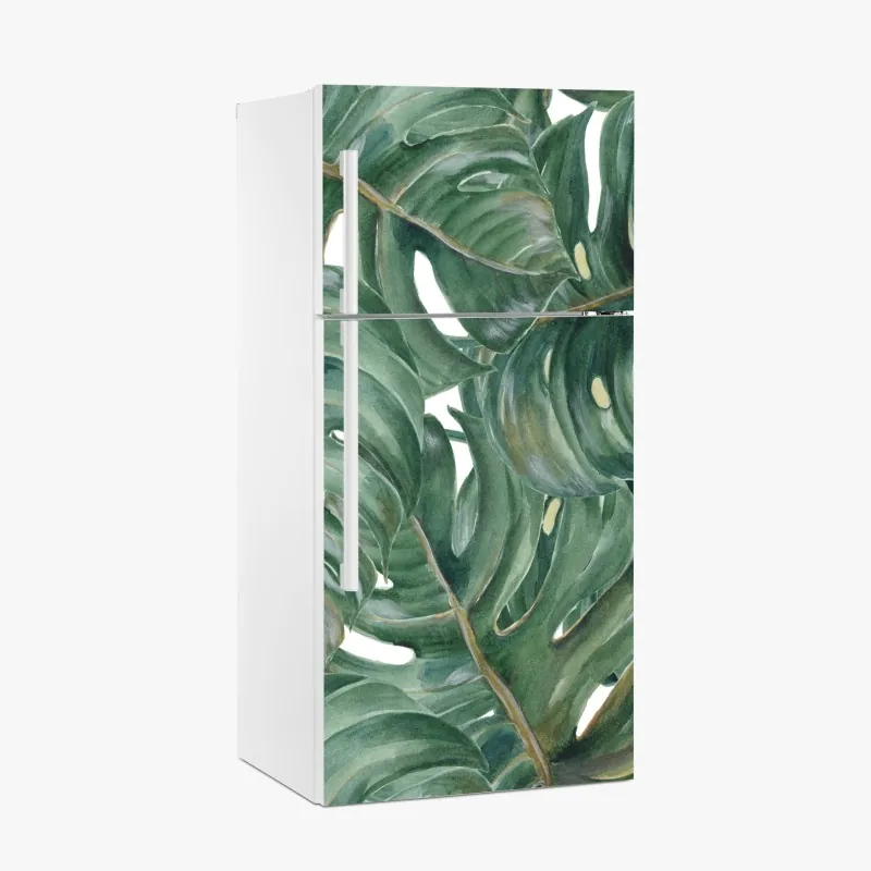 Naklejka na lodówkę malowane akwarelą liście monstery