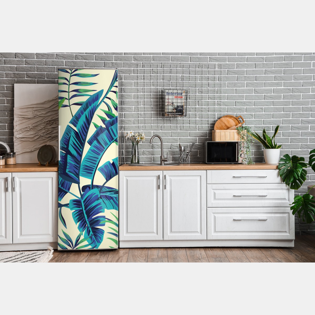 Naklejka na lodówkę tropikalne turkusowe liście – Wallissimo® Naklejka na lodówkę tropikalne turkusowe liście – Wallissimo®