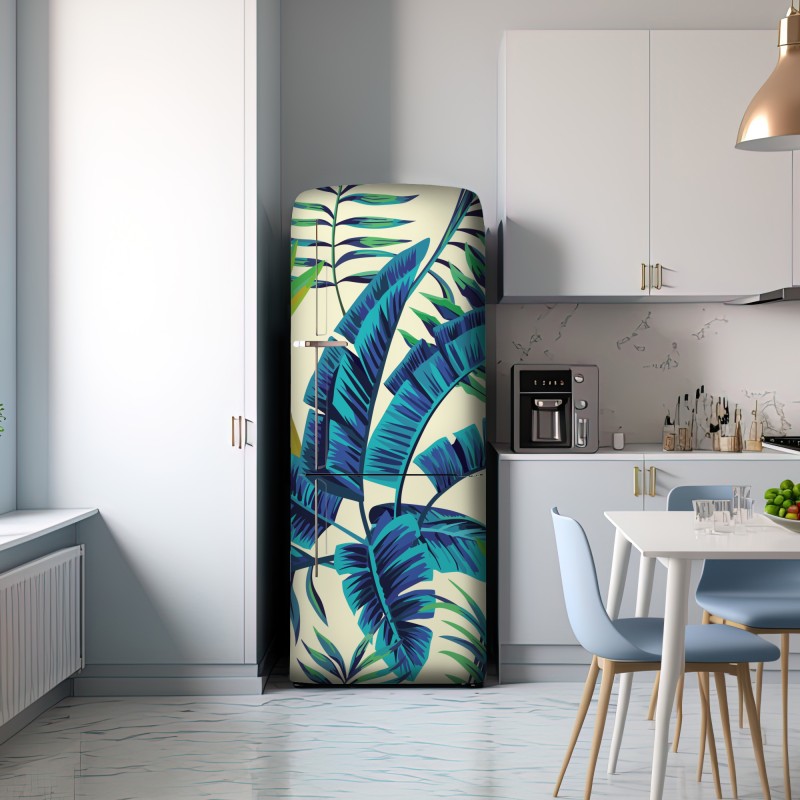 Naklejka na lodówkę tropikalne turkusowe liście – Wallissimo® Naklejka na lodówkę tropikalne turkusowe liście – Wallissimo®
