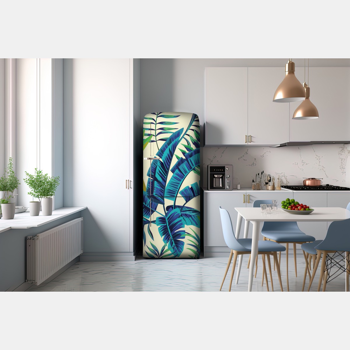 Naklejka na lodówkę tropikalne turkusowe liście – Wallissimo® Naklejka na lodówkę tropikalne turkusowe liście – Wallissimo®