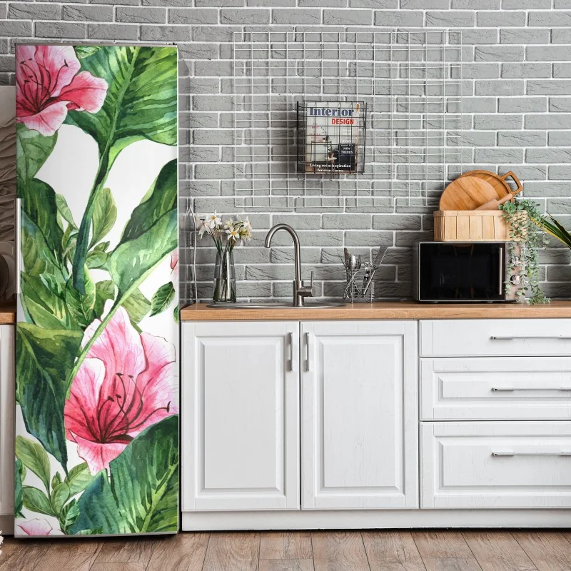 Naklejka na lodówkę różowy akwarelowy motyw botaniczny – Wallissimo® Naklejka na lodówkę różowy akwarelowy motyw botaniczny – Wallissimo®