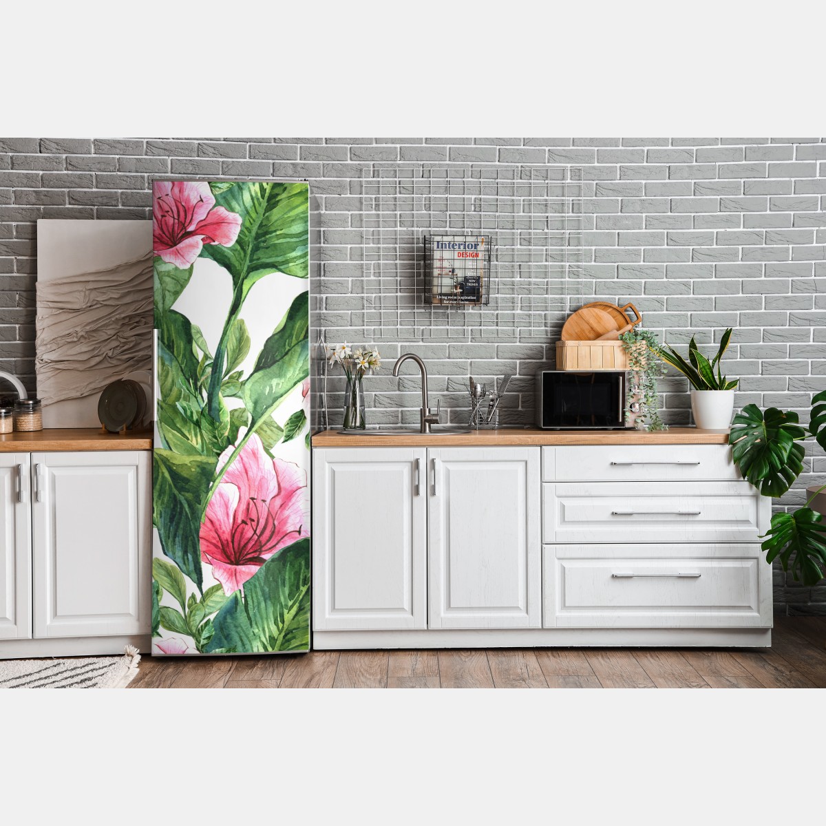 Naklejka na lodówkę różowy akwarelowy motyw botaniczny – Wallissimo® Naklejka na lodówkę różowy akwarelowy motyw botaniczny – Wallissimo®