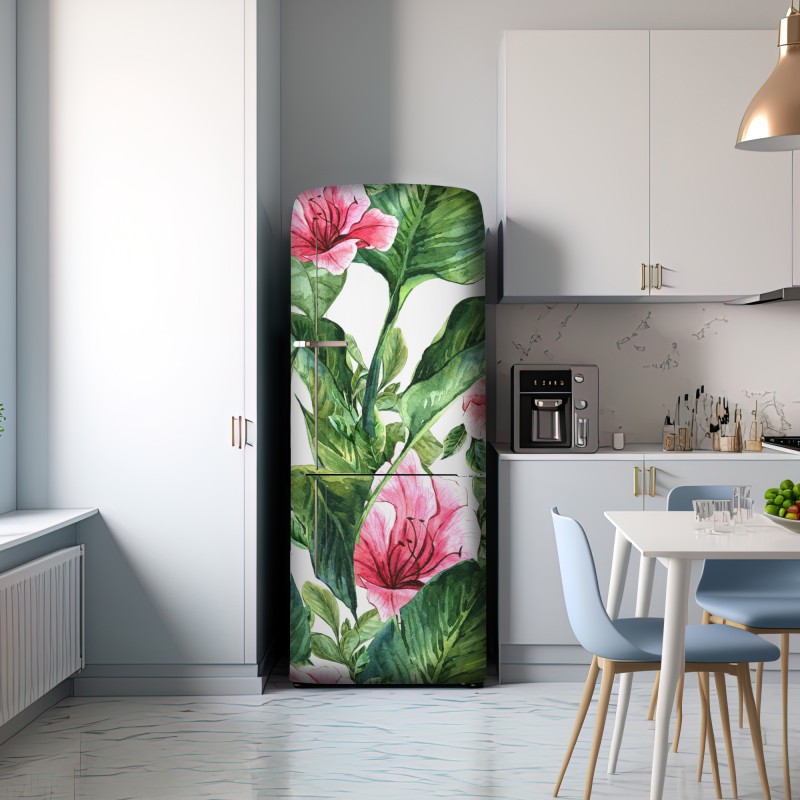 Naklejka na lodówkę różowy akwarelowy motyw botaniczny – Wallissimo® Naklejka na lodówkę różowy akwarelowy motyw botaniczny – Wallissimo®