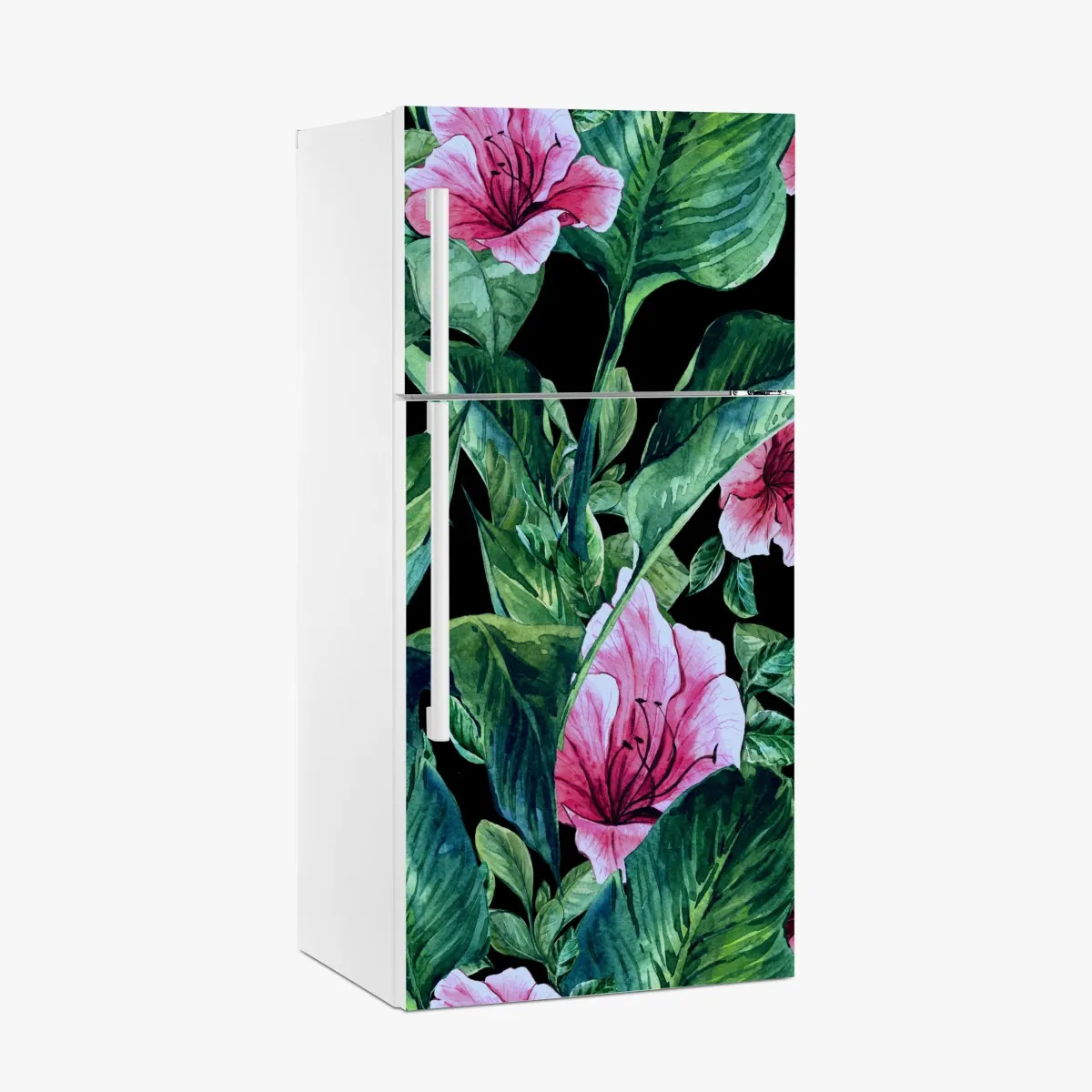 Naklejka na lodówkę różowe akwarelowe kwiaty na czarnym tle – Wallissimo® Naklejka na lodówkę różowe akwarelowe kwiaty na czarnym tle – Wallissimo®