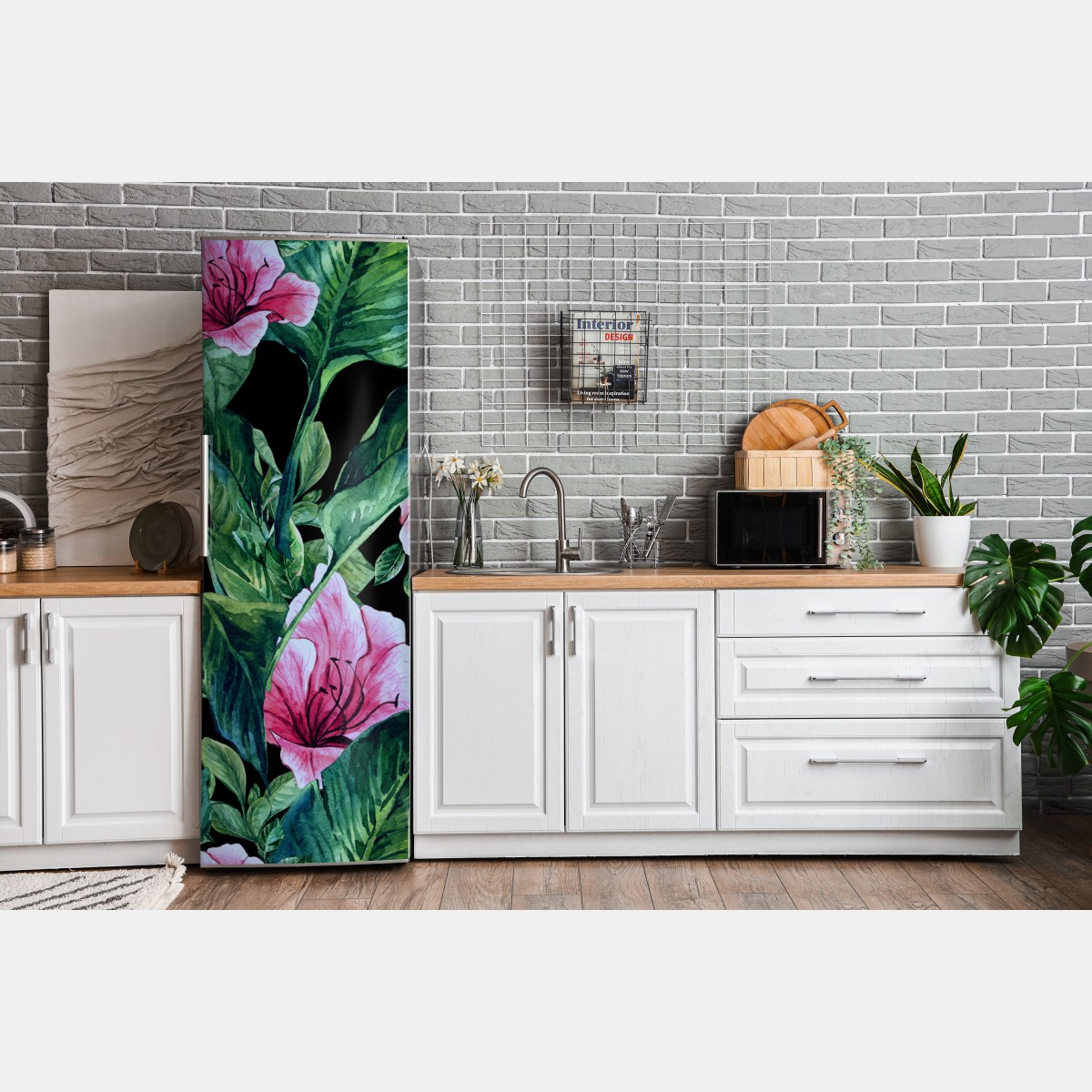 Naklejka na lodówkę różowe akwarelowe kwiaty na czarnym tle – Wallissimo® Naklejka na lodówkę różowe akwarelowe kwiaty na czarnym tle – Wallissimo®