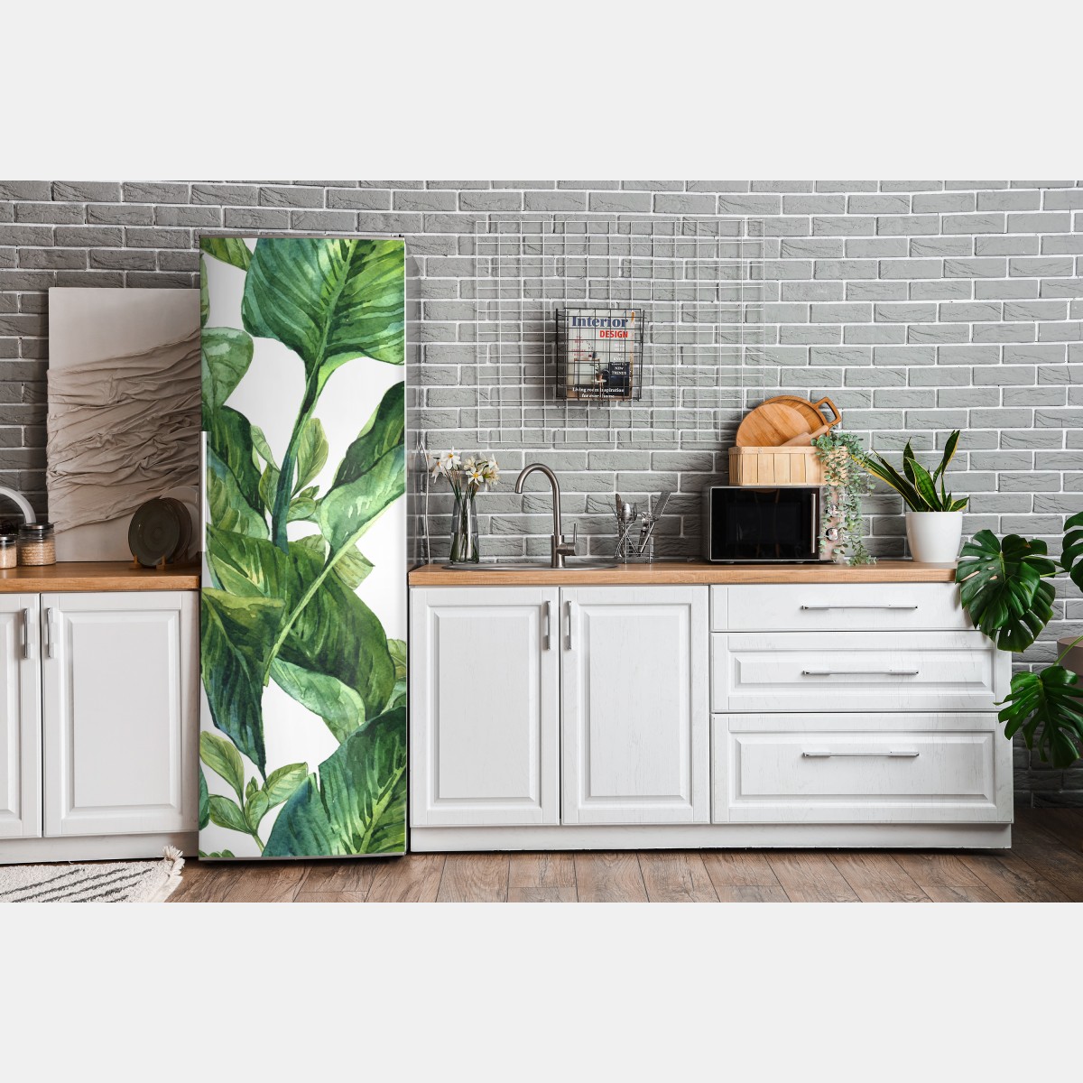 Naklejka na lodówkę bujny akwarelowy wzór tropikalnych liści – Wallissimo® Naklejka na lodówkę bujny akwarelowy wzór tropikalnych liści – Wallissimo®