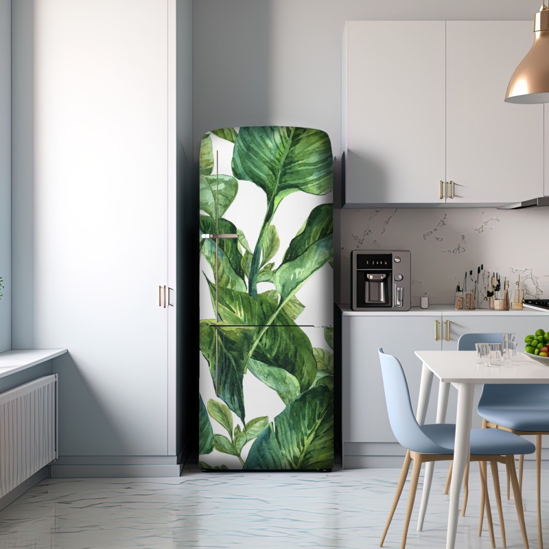 Naklejka na lodówkę bujny akwarelowy wzór tropikalnych liści – Wallissimo® Naklejka na lodówkę bujny akwarelowy wzór tropikalnych liści – Wallissimo®