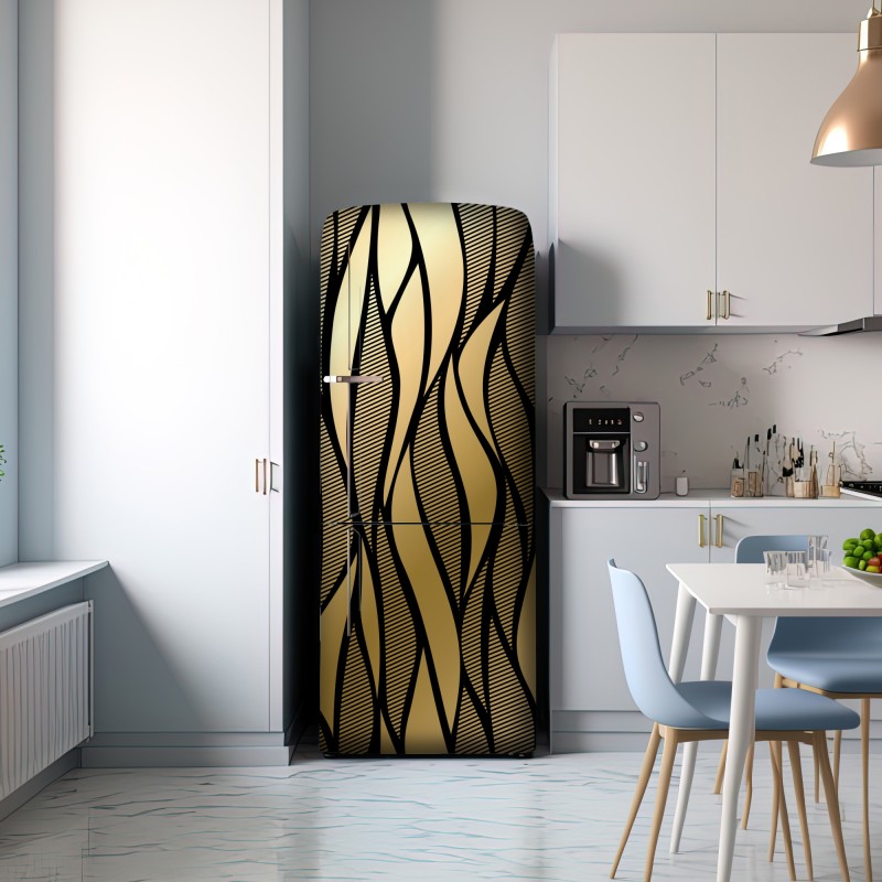 Naklejka na lodówkę luksusowy złoty abstrakcyjny wzór fal – Wallissimo® Naklejka na lodówkę luksusowy złoty abstrakcyjny wzór fal – Wallissimo®