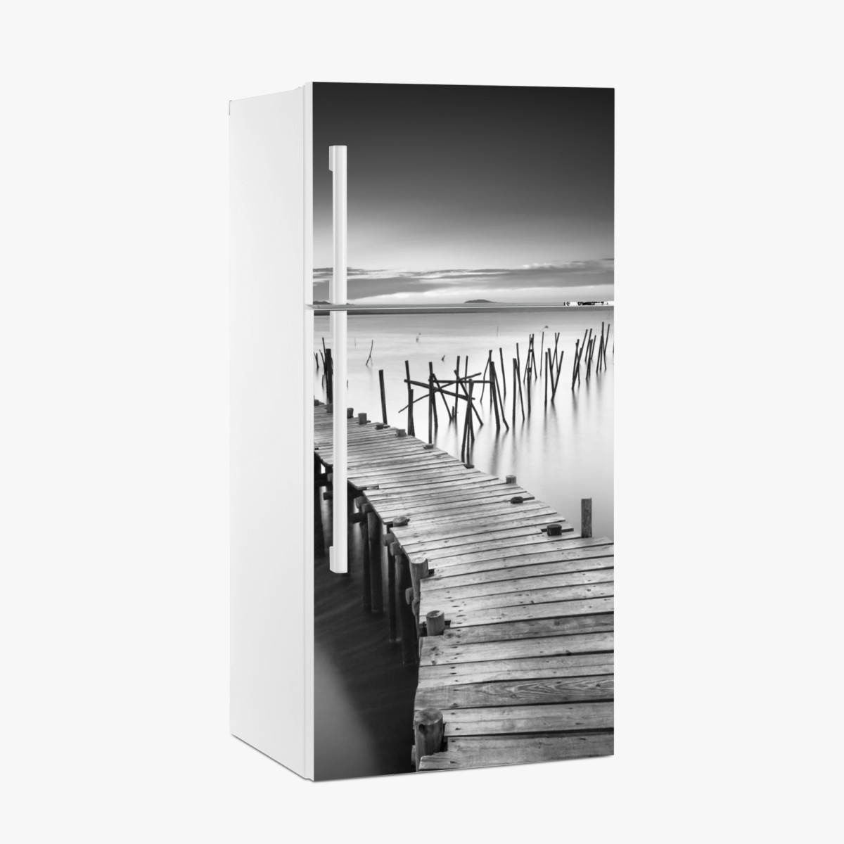 Fridge sticker serene wooden pier at dusk