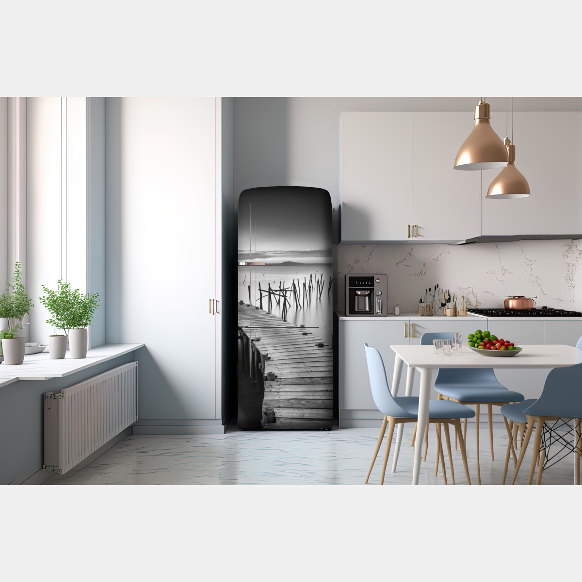 Naklejka na lodówkę spokojne drewniane molo o zmierzchu – Wallissimo® Naklejka na lodówkę spokojne drewniane molo o zmierzchu – Wallissimo®