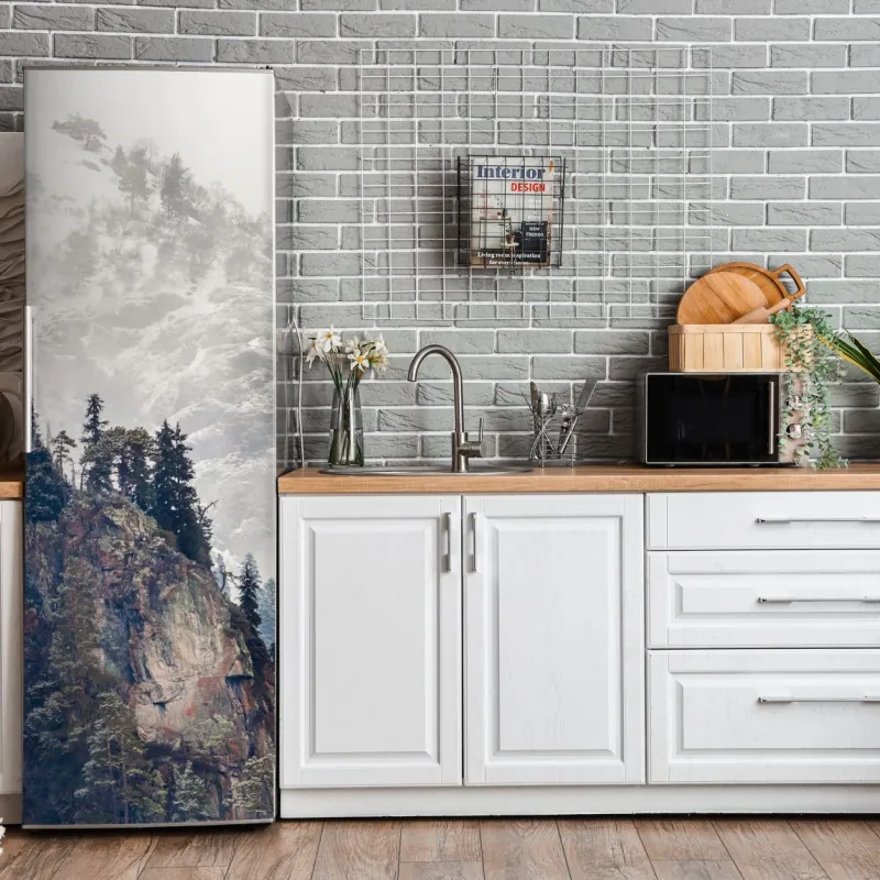 Naklejka na lodówkę geometryczny wzór labiryntu w beżu i czerni – Wallissimo®