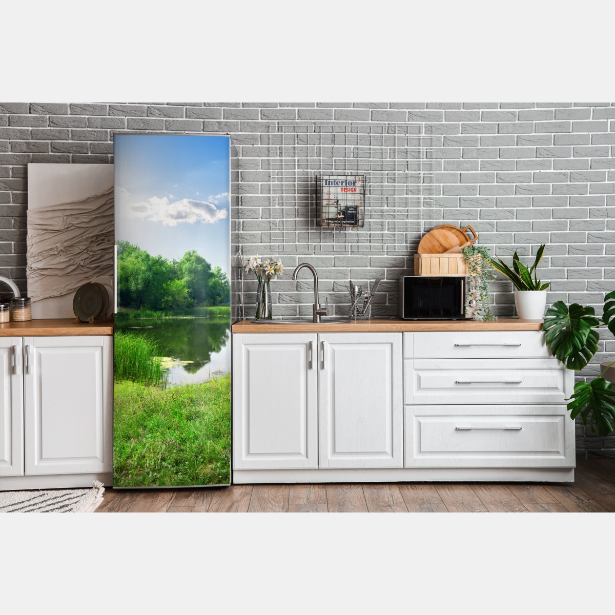 Naklejka na lodówkę słoneczna łąka nad rzeką – Wallissimo® Naklejka na lodówkę słoneczna łąka nad rzeką – Wallissimo®