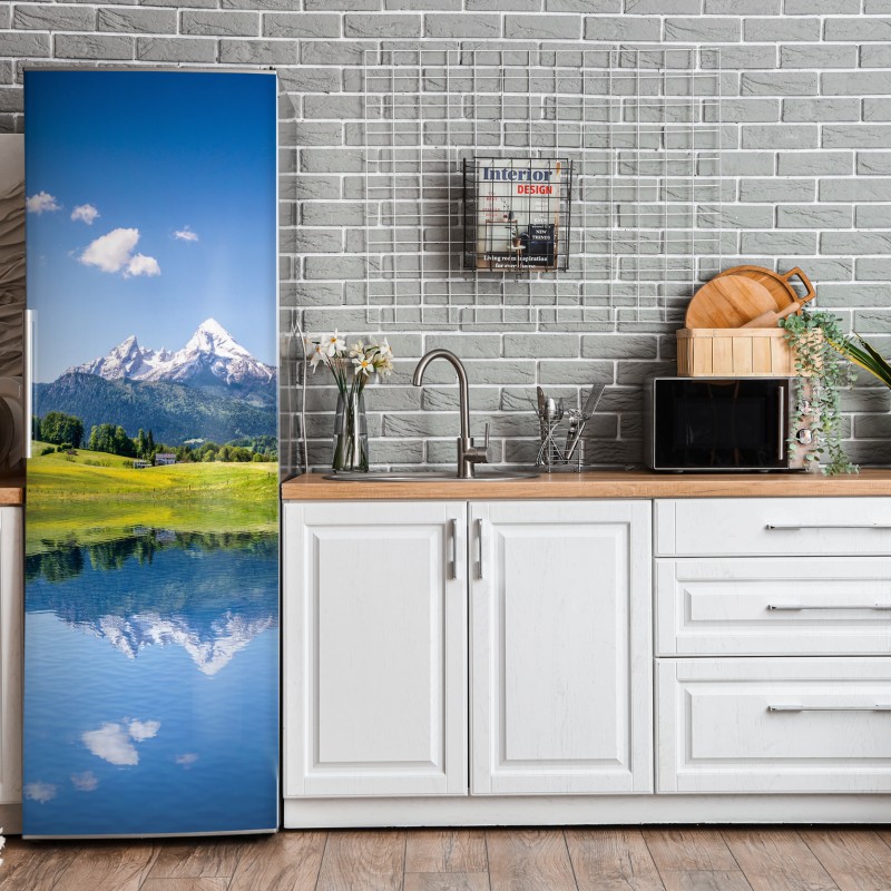 Naklejka na lodówkę turkusowy wzór łusek z złotymi detalami – Wallissimo®