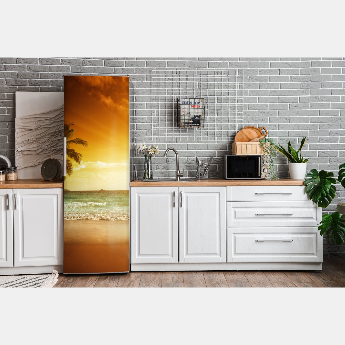 Naklejka na lodówkę tropikalny zachód słońca nad plażą na Karaibach – Wallissimo® Naklejka na lodówkę tropikalny zachód słońca nad plażą na Karaibach – Wallissimo®