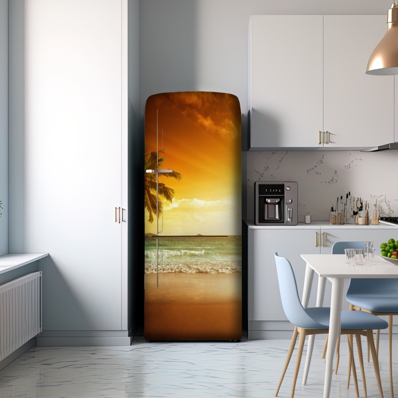Naklejka na lodówkę tropikalny zachód słońca nad plażą na Karaibach – Wallissimo® Naklejka na lodówkę tropikalny zachód słońca nad plażą na Karaibach – Wallissimo®