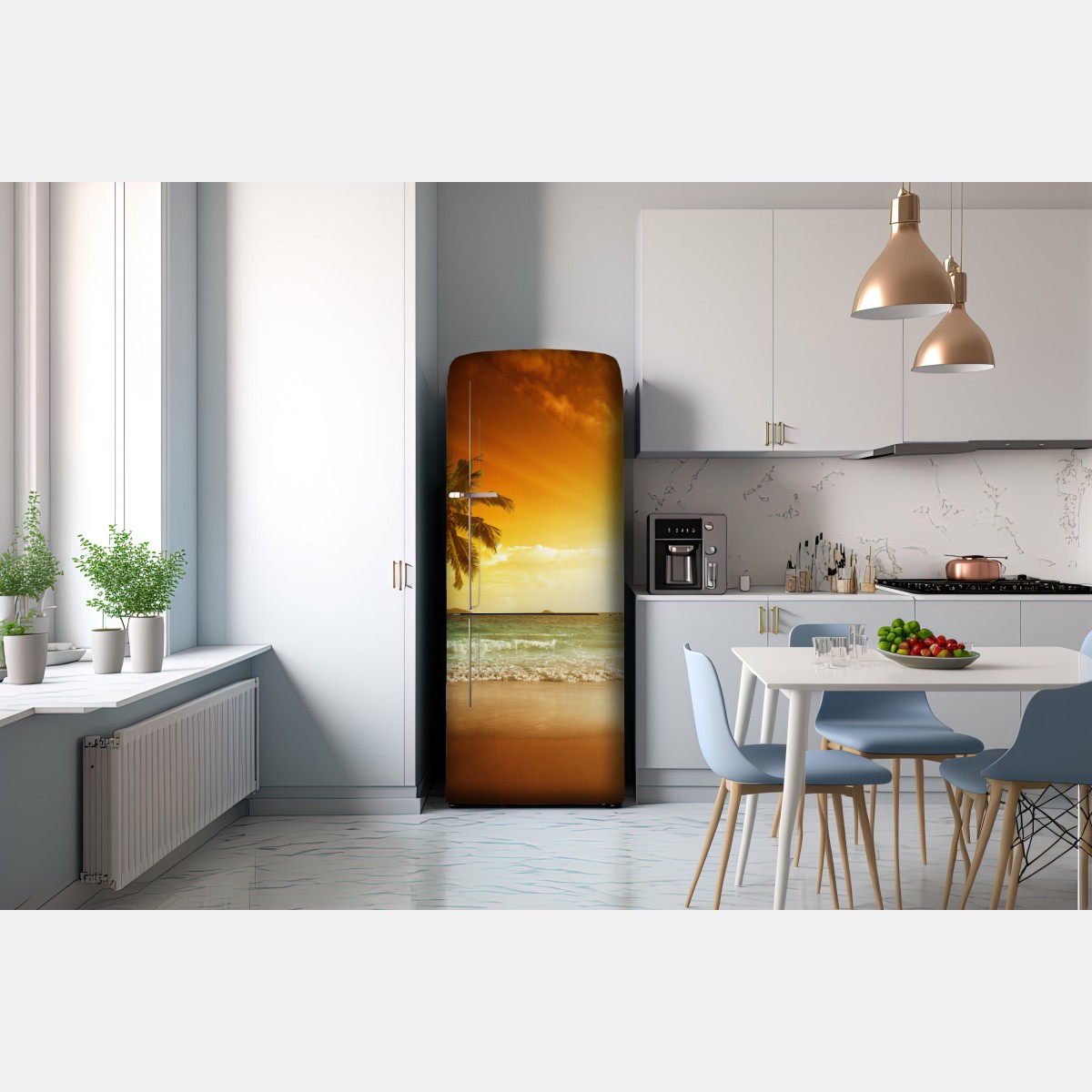 Naklejka na lodówkę tropikalny zachód słońca nad plażą na Karaibach – Wallissimo® Naklejka na lodówkę tropikalny zachód słońca nad plażą na Karaibach – Wallissimo®