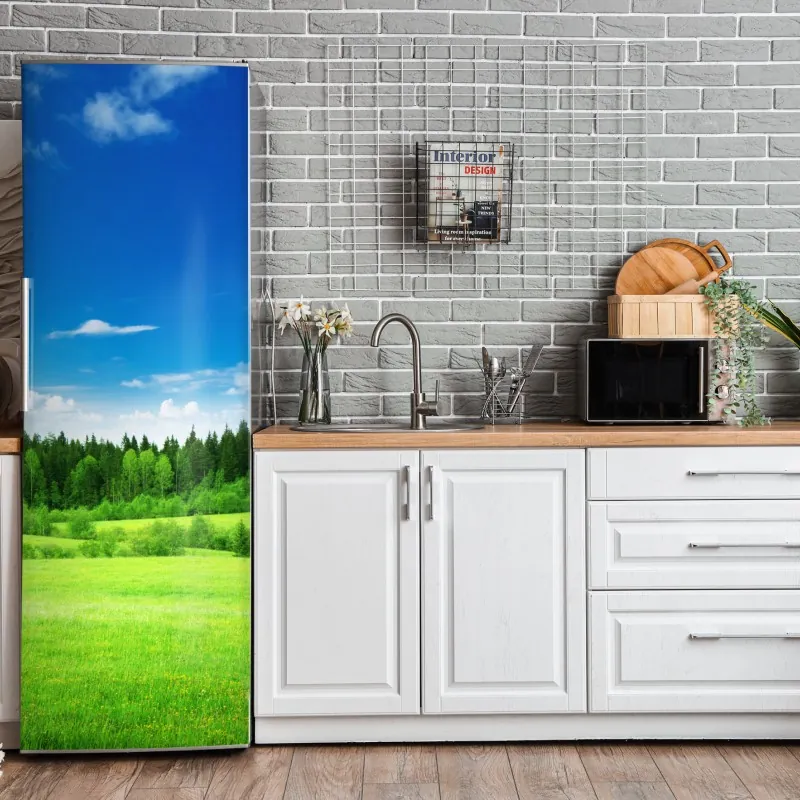 Naklejka na lodówkę jasny wzór z cytrynami i kwiatami – Wallissimo®