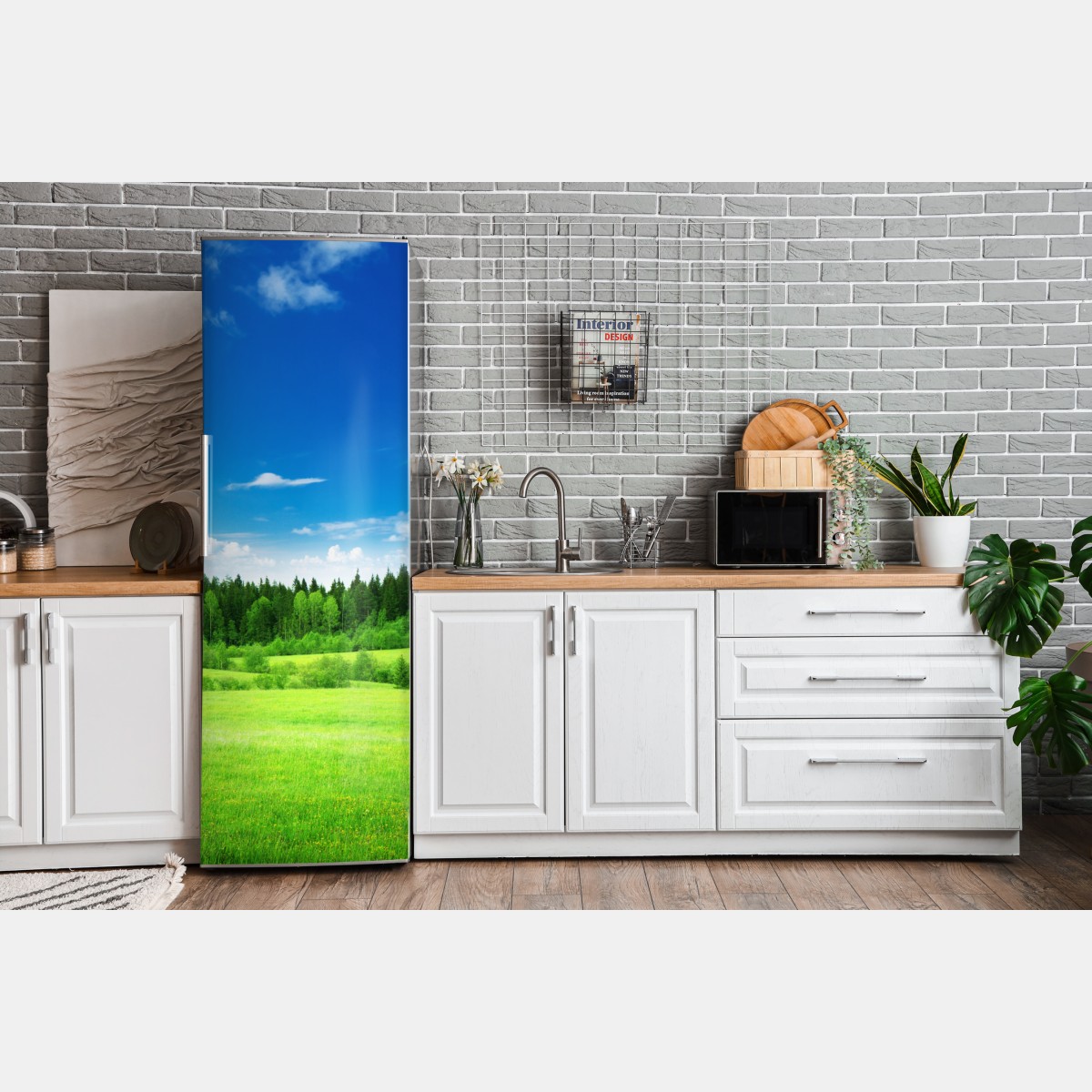 Naklejka na lodówkę wiosenna łąka pod błękitnym niebem – Wallissimo® Naklejka na lodówkę wiosenna łąka pod błękitnym niebem – Wallissimo®