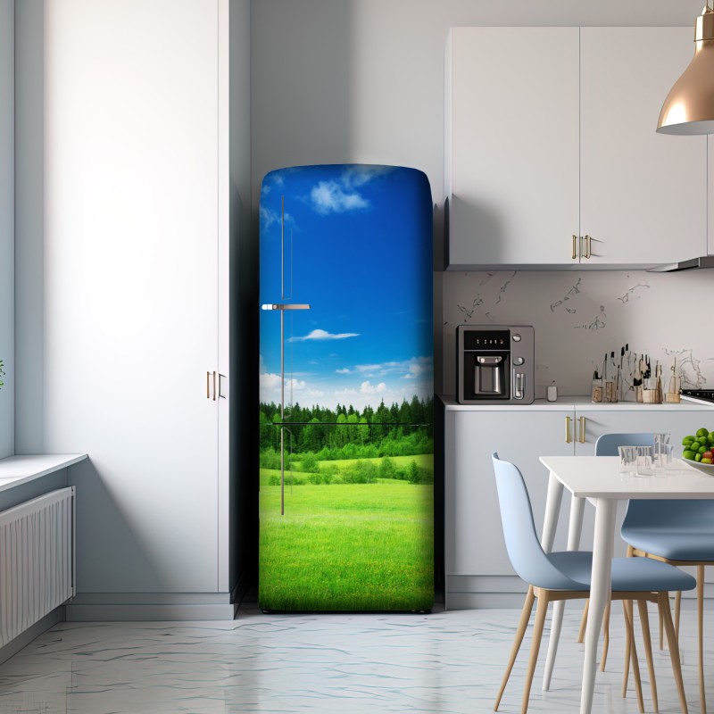 Naklejka na lodówkę wiosenna łąka pod błękitnym niebem – Wallissimo® Naklejka na lodówkę wiosenna łąka pod błękitnym niebem – Wallissimo®