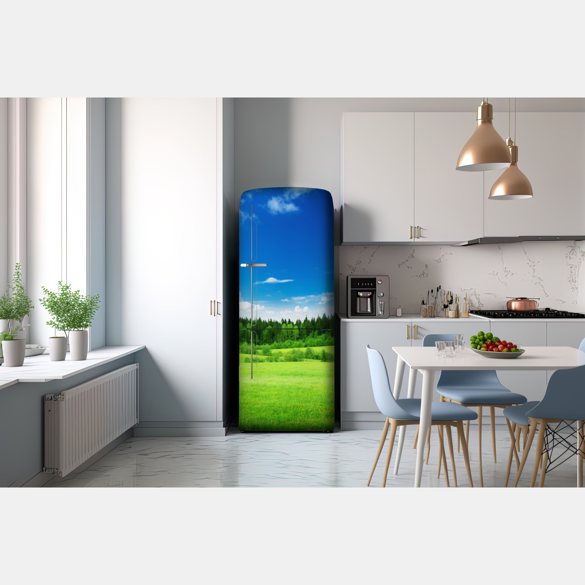 Naklejka na lodówkę wiosenna łąka pod błękitnym niebem – Wallissimo® Naklejka na lodówkę wiosenna łąka pod błękitnym niebem – Wallissimo®