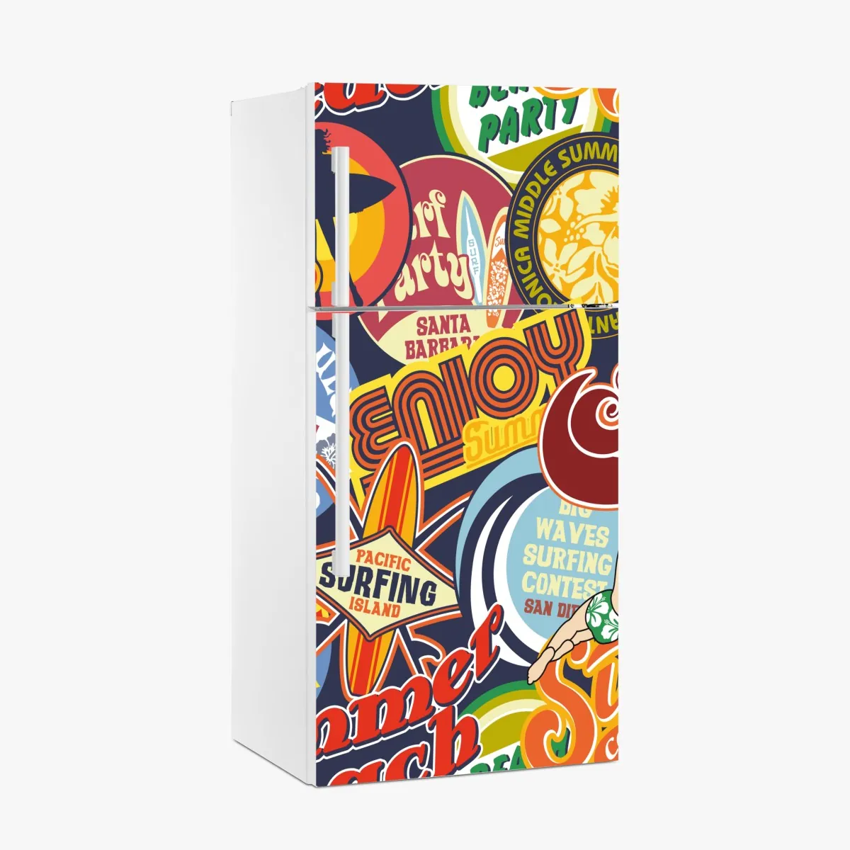 Naklejka na lodówkę retro kolaż naklejek surf – Wallissimo® Naklejka na lodówkę retro kolaż naklejek surf – Wallissimo®