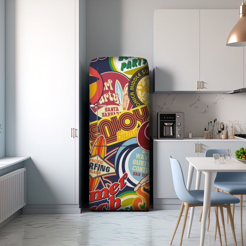 Naklejka na lodówkę retro kolaż naklejek surf – Wallissimo® Naklejka na lodówkę retro kolaż naklejek surf – Wallissimo®